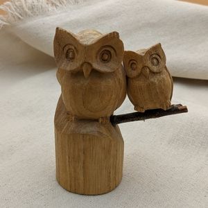 VTG MCM Wooden Owl Pair